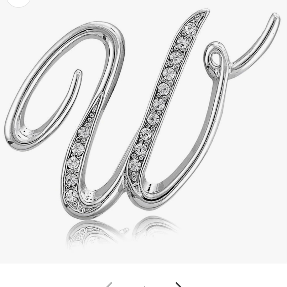 Austrian crystals W initial silver tone brooch
